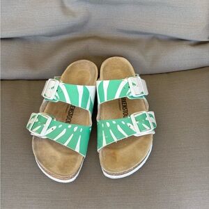 Birkenstock Arizona Sandals with Monstera leaf pattern